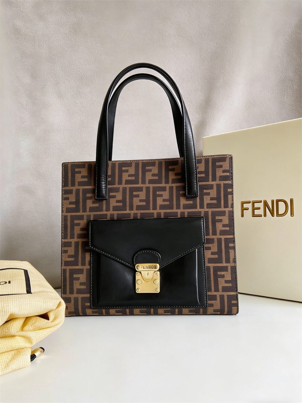 Fendi Vintage Zucca Flip Lock Tote